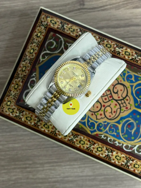 ساعة فضية بالذهبي شبيهة بالرولكس - Image 4