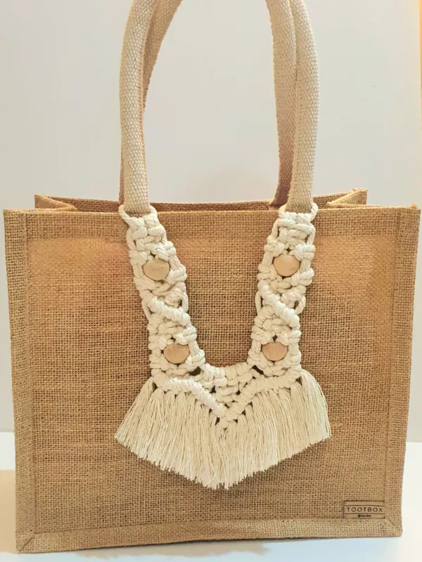 Macrame-Jute Tote bag – Effortless Style, Naturally Made🧵- M - Image 2