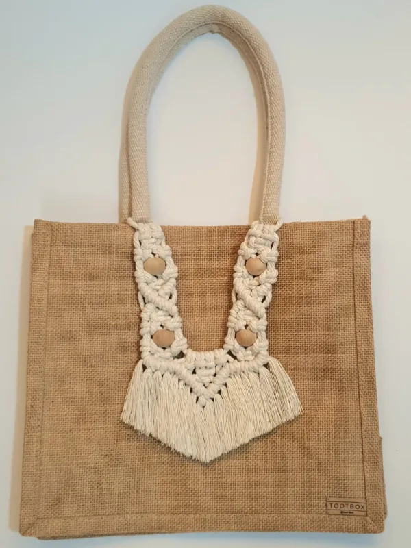Macrame-Jute Tote bag – Effortless Style, Naturally Made🧵- M - Image 3