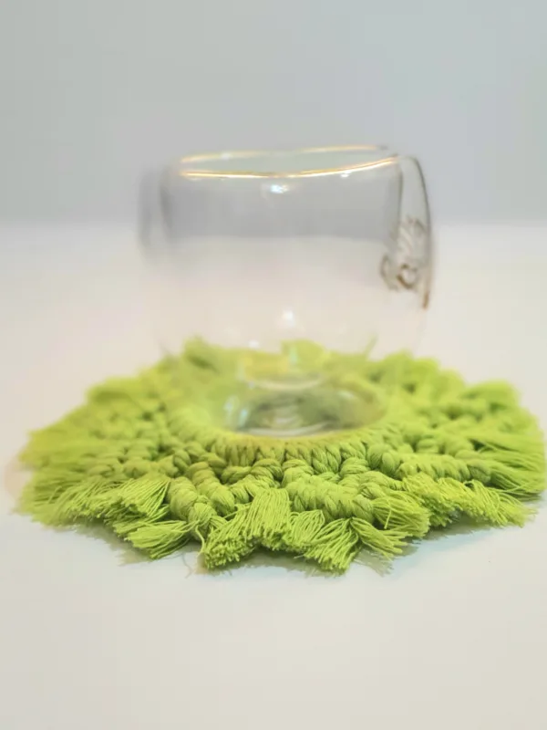 🌿Handmade Macrame Coaster – Vibrant Green, Naturally Beautiful☕ - Image 4