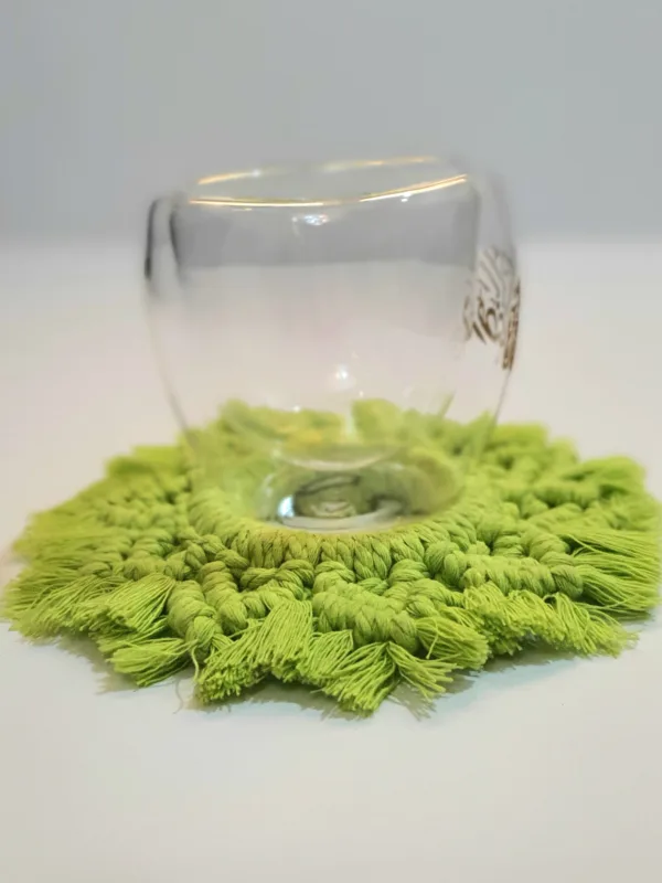 🌿Handmade Macrame Coaster – Vibrant Green, Naturally Beautiful☕ - Image 2